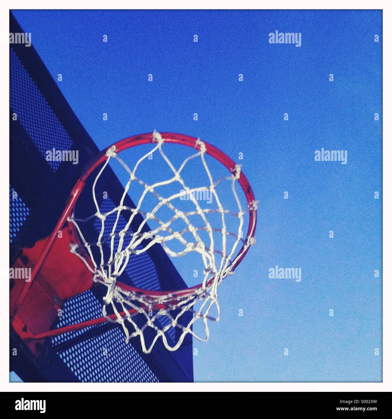 Cerca fino a Basketball hoop al crepuscolo Foto Stock