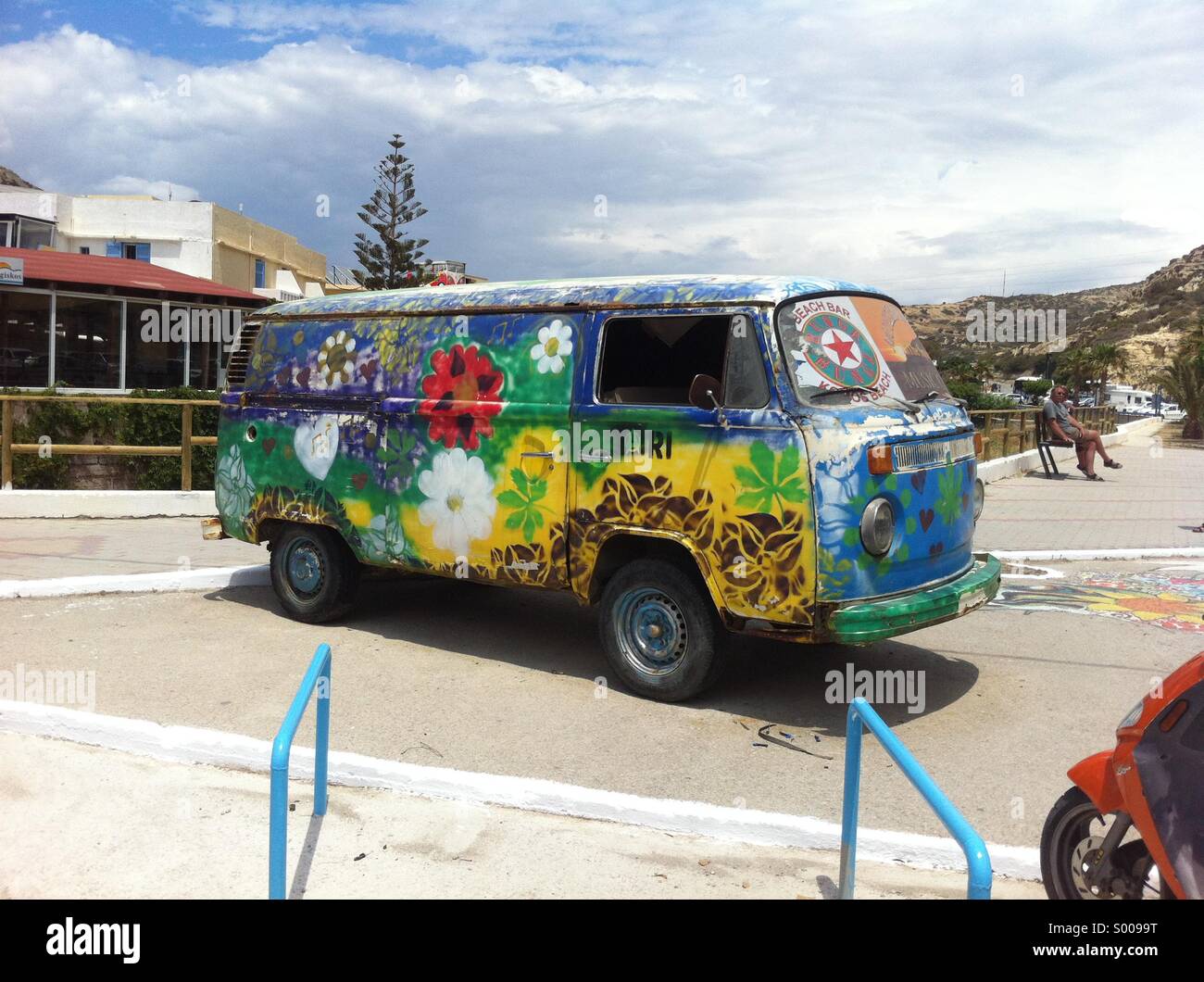 Hippie bus in Matala, Creta, Grecia Foto Stock