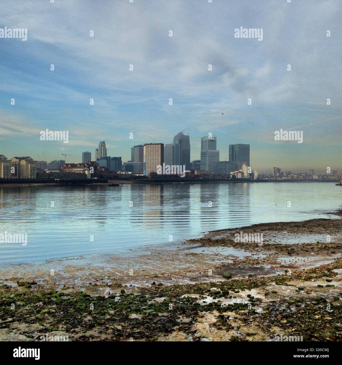 La bassa marea sulla Thames Path Foto Stock