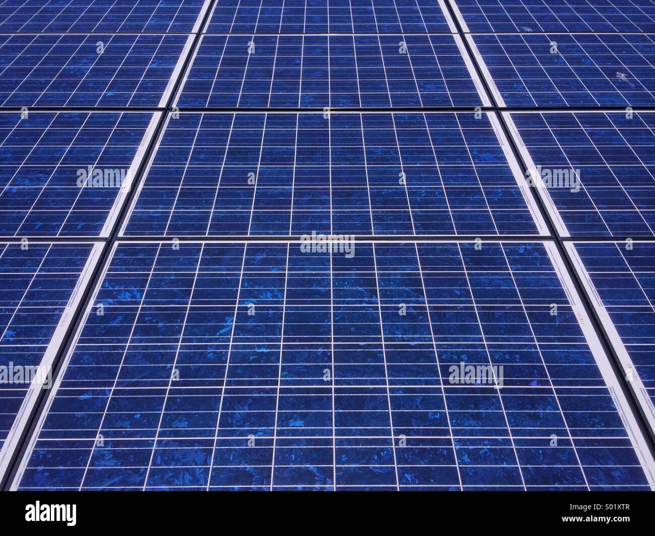 Close up dettaglio di un blu pannello solare array, nel Connecticut, Stati Uniti d'America. - Immagine stock catturata con smartphone