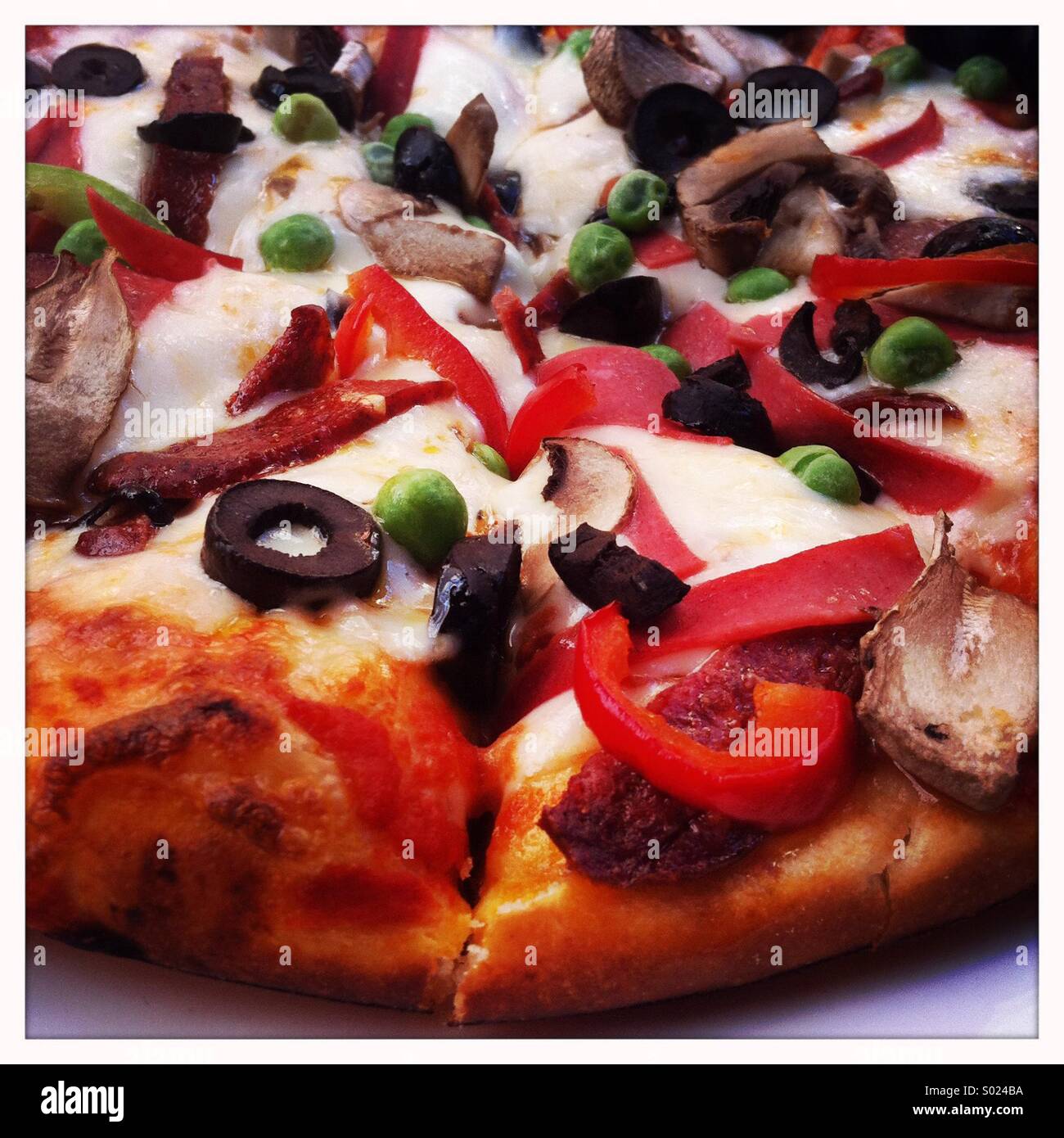 Dettaglio della pizza italiana Foto Stock