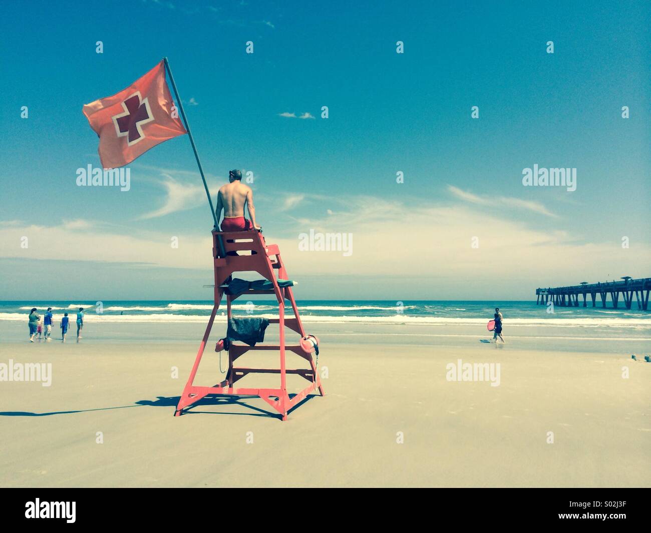 Life Guard a Jacksonville Beach, Florida - Immagine stock catturata con smartphone