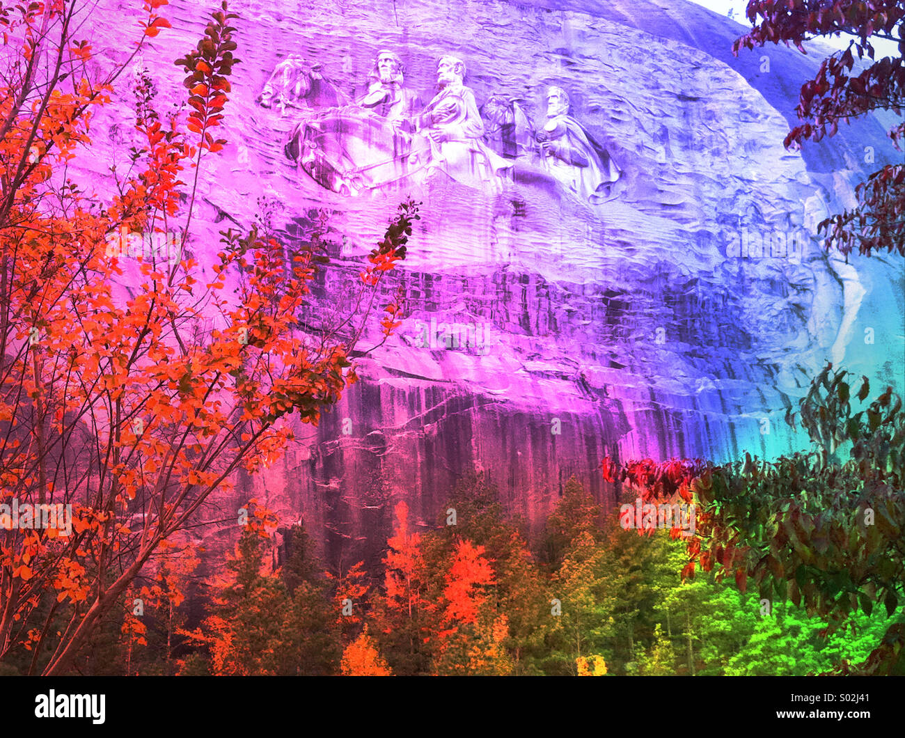 Stone Mountain Park con il suo memorial carving è un punto di riferimento attrazione di Atlanta, Georgia, Stati Uniti d'America. Foto Stock