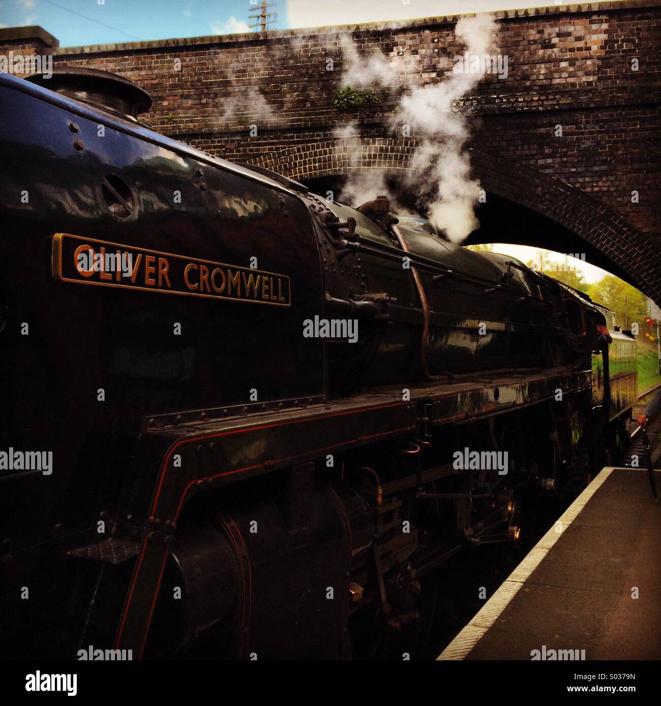 Grande Stazione Ferroviaria Centrale "Oliver Cromwell' denominata locomotiva a vapore. Foto Stock