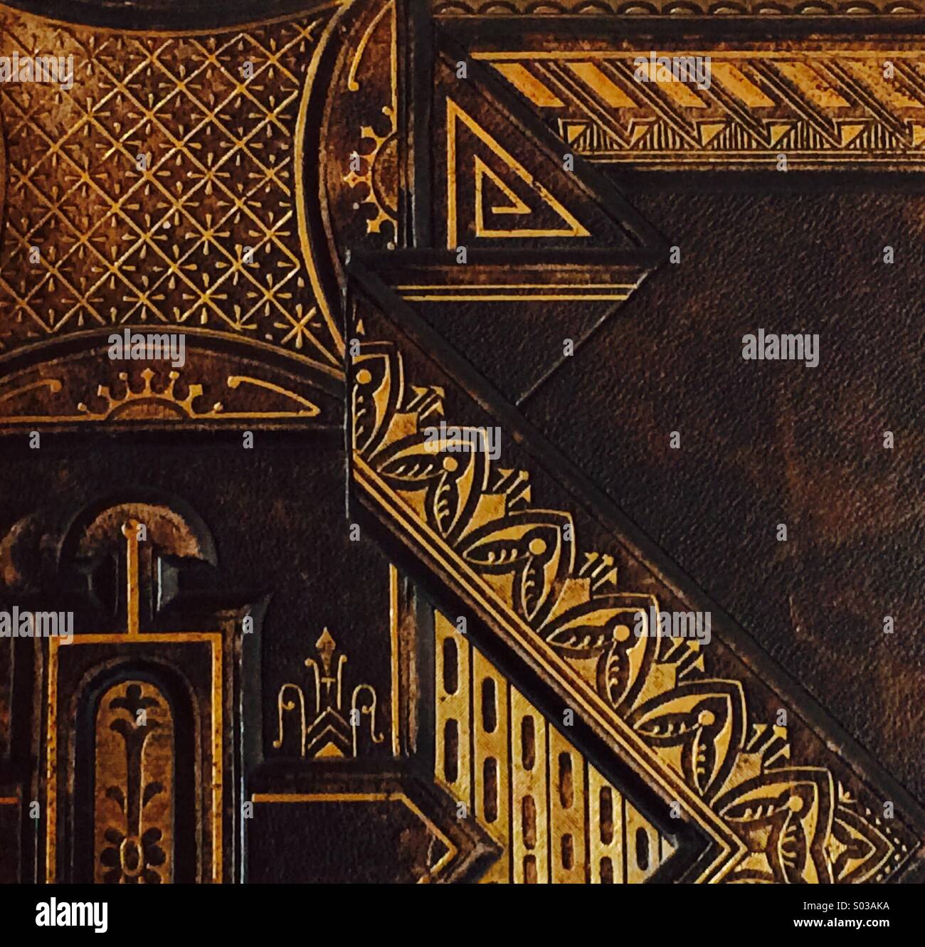 Decorativo dettaglio ornati di camicia su antiche album di foto Foto Stock