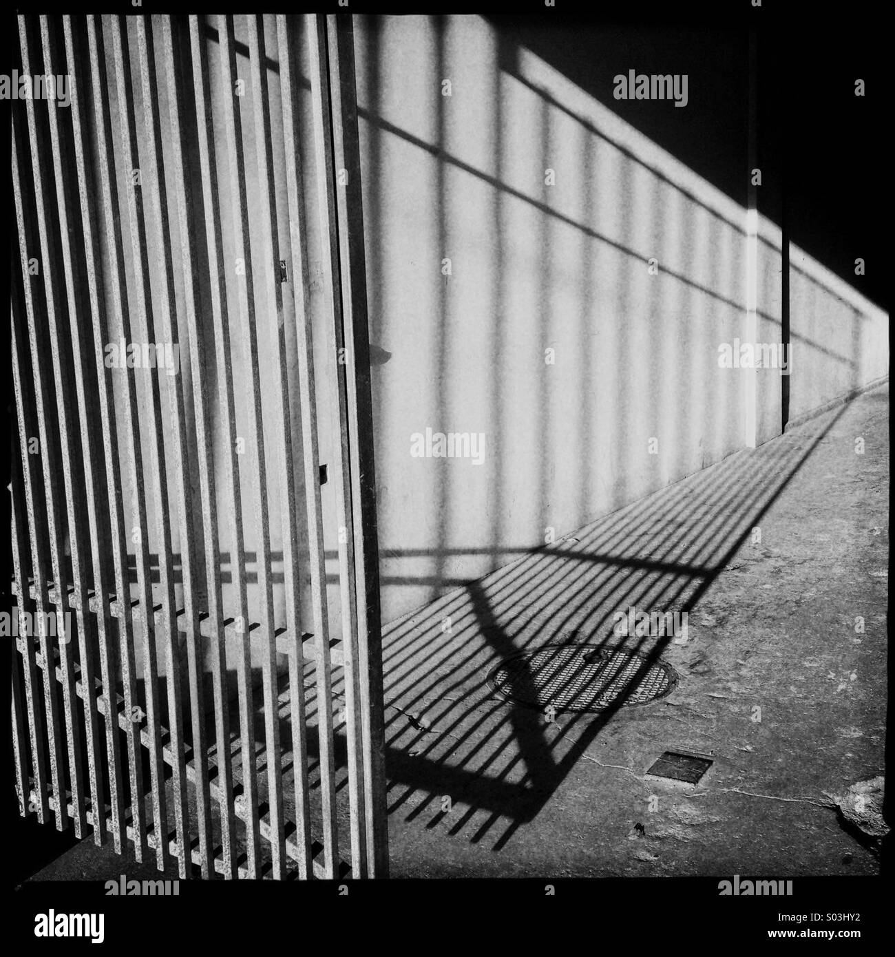 Linea di recinzione di ombre in una giornata di sole Foto Stock