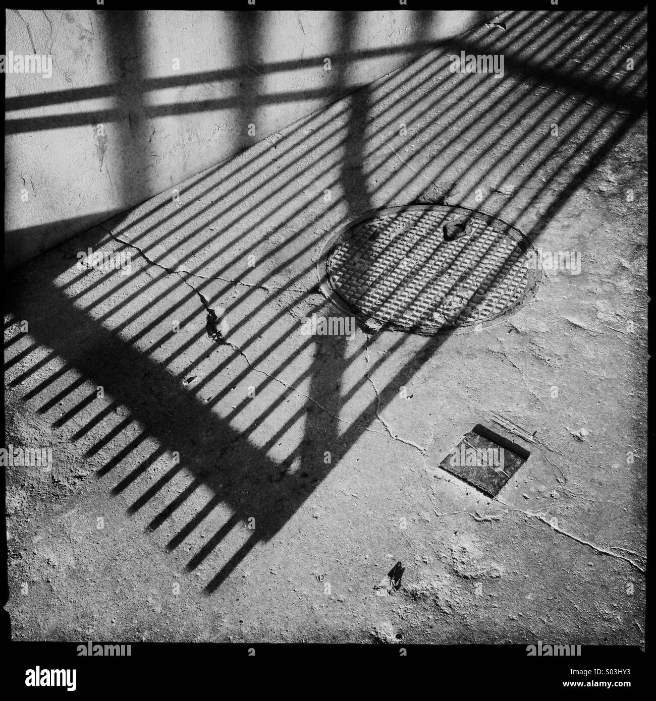 Linea di recinzione di ombre in una giornata di sole Foto Stock