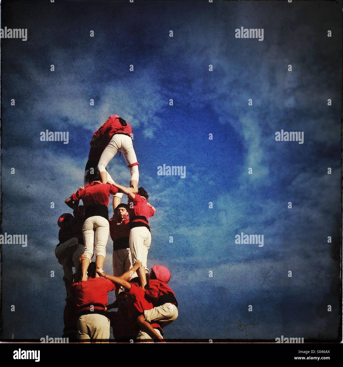 Il castello di umano, els castellers, la Catalogna Foto Stock