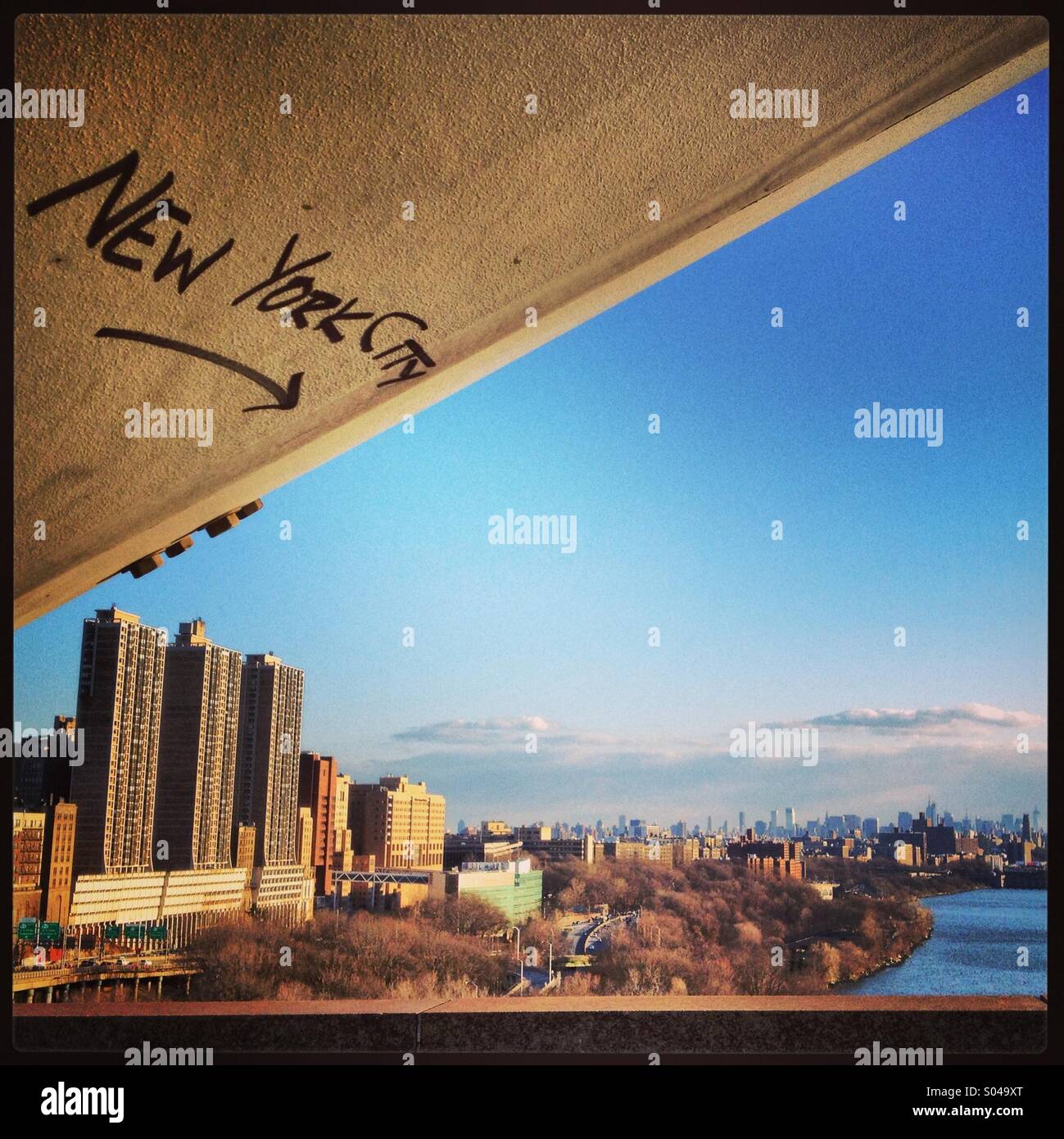 Vista della città di New York skyline da George Washington Bridge Foto Stock