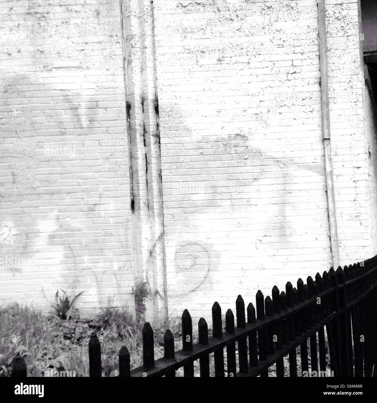 Muro di mattoni con Graffiti, autostrada sopraelevata, Brooklyn, New York Foto Stock