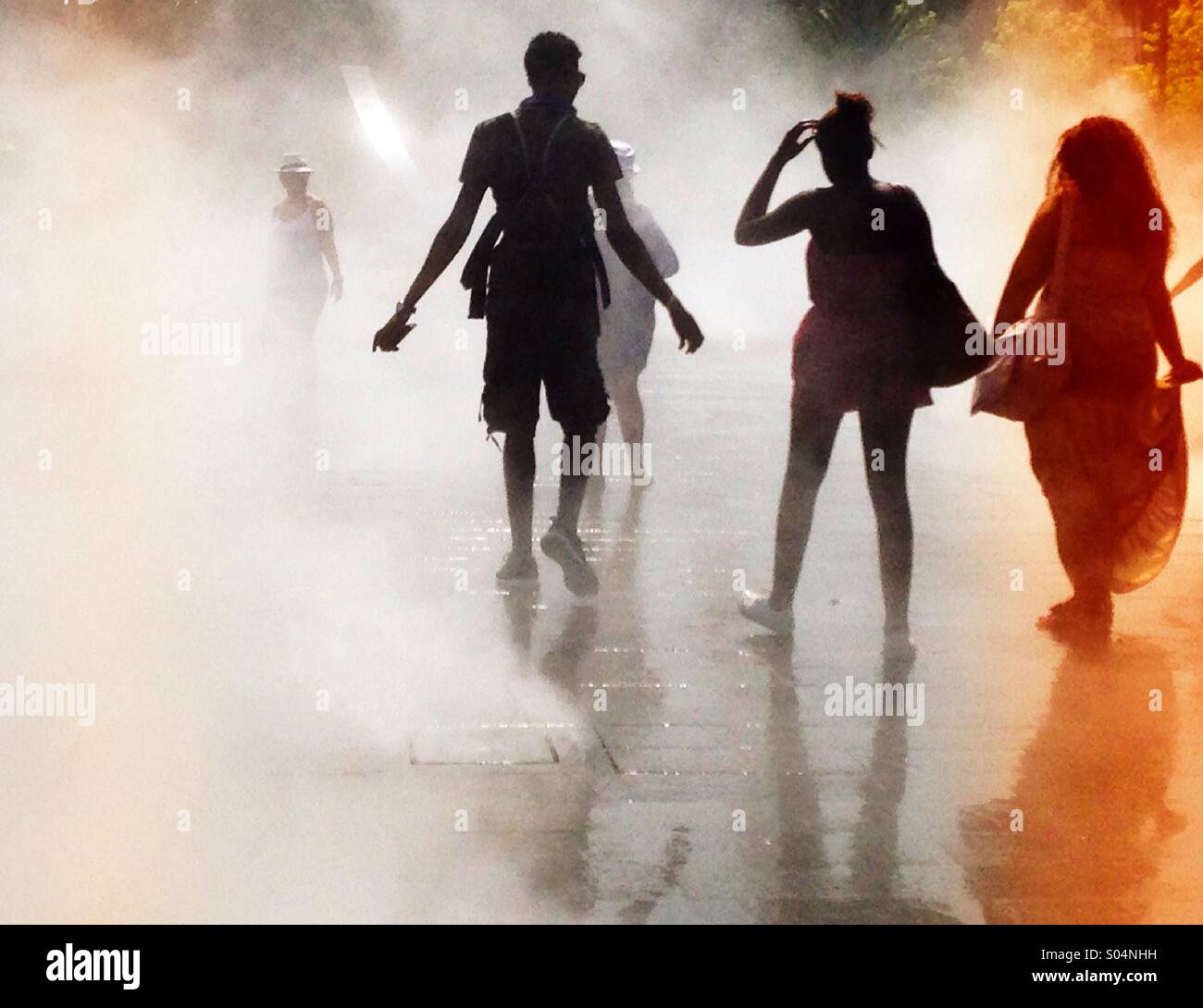 Maschio e femmina di ombre nella nebbia Foto Stock