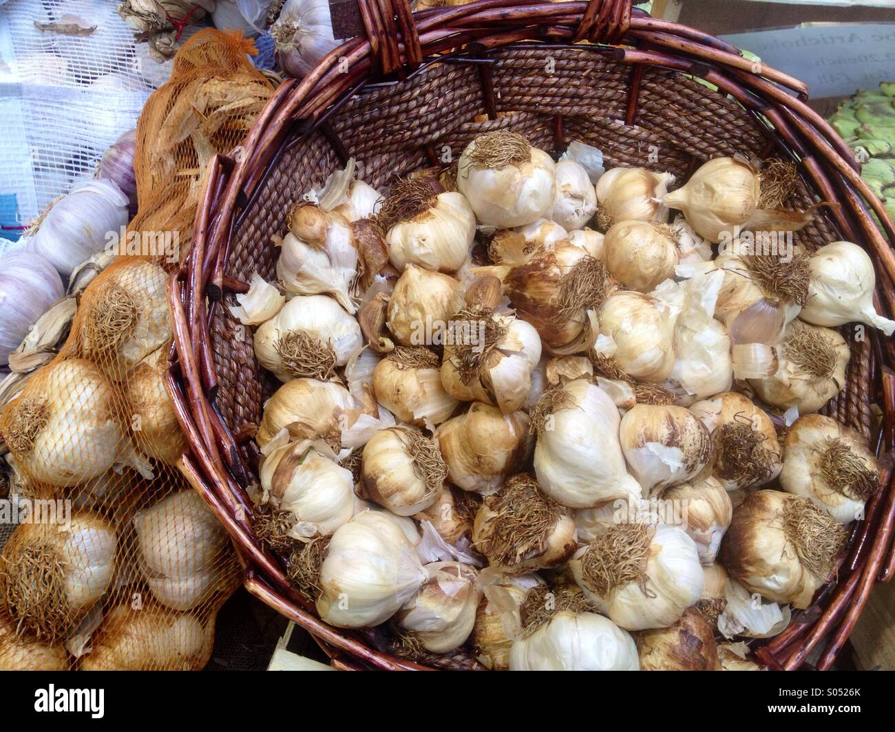 Aglio sul display al mercato Foto Stock