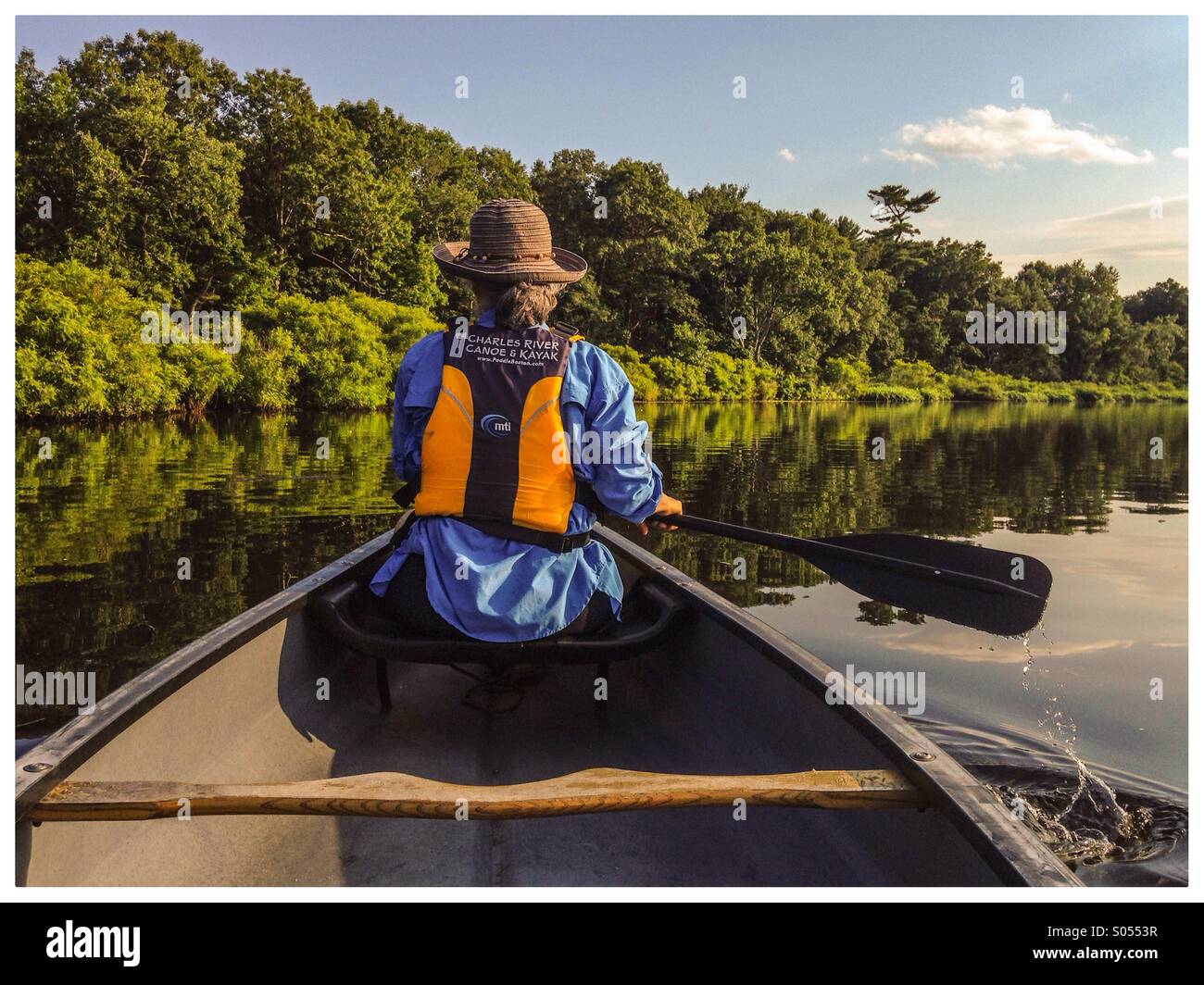 In canoa sul fiume Charles a Boston,MA Foto Stock