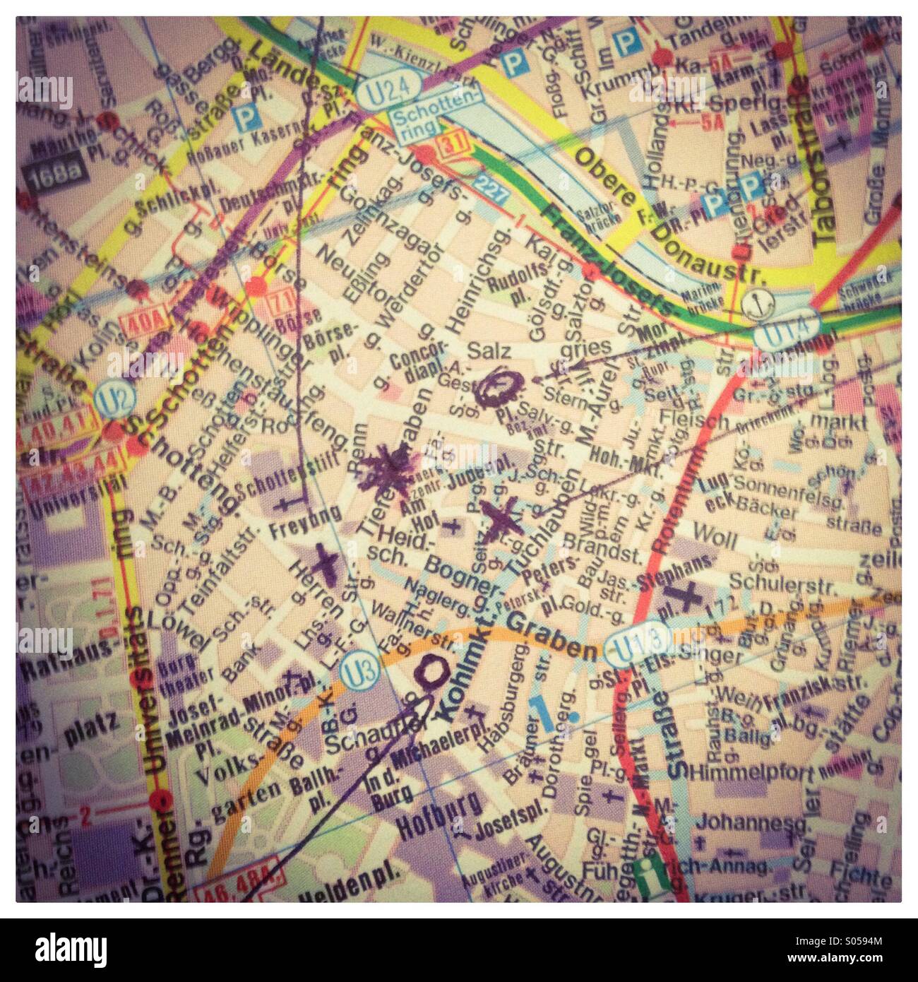 Mappa di Vienna con note Foto Stock