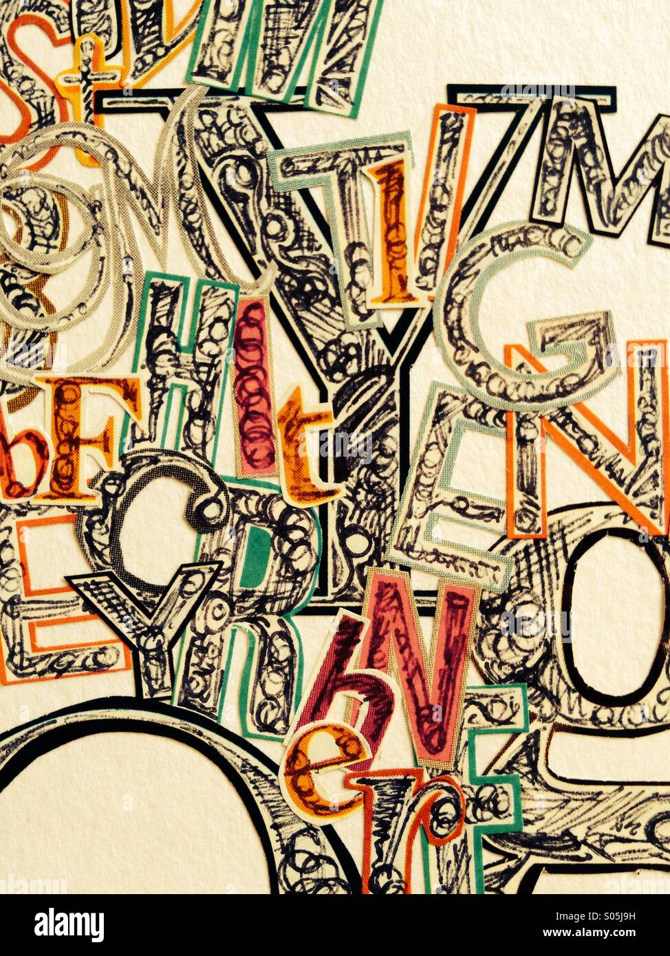 Close up doodle collage di lettere Foto Stock