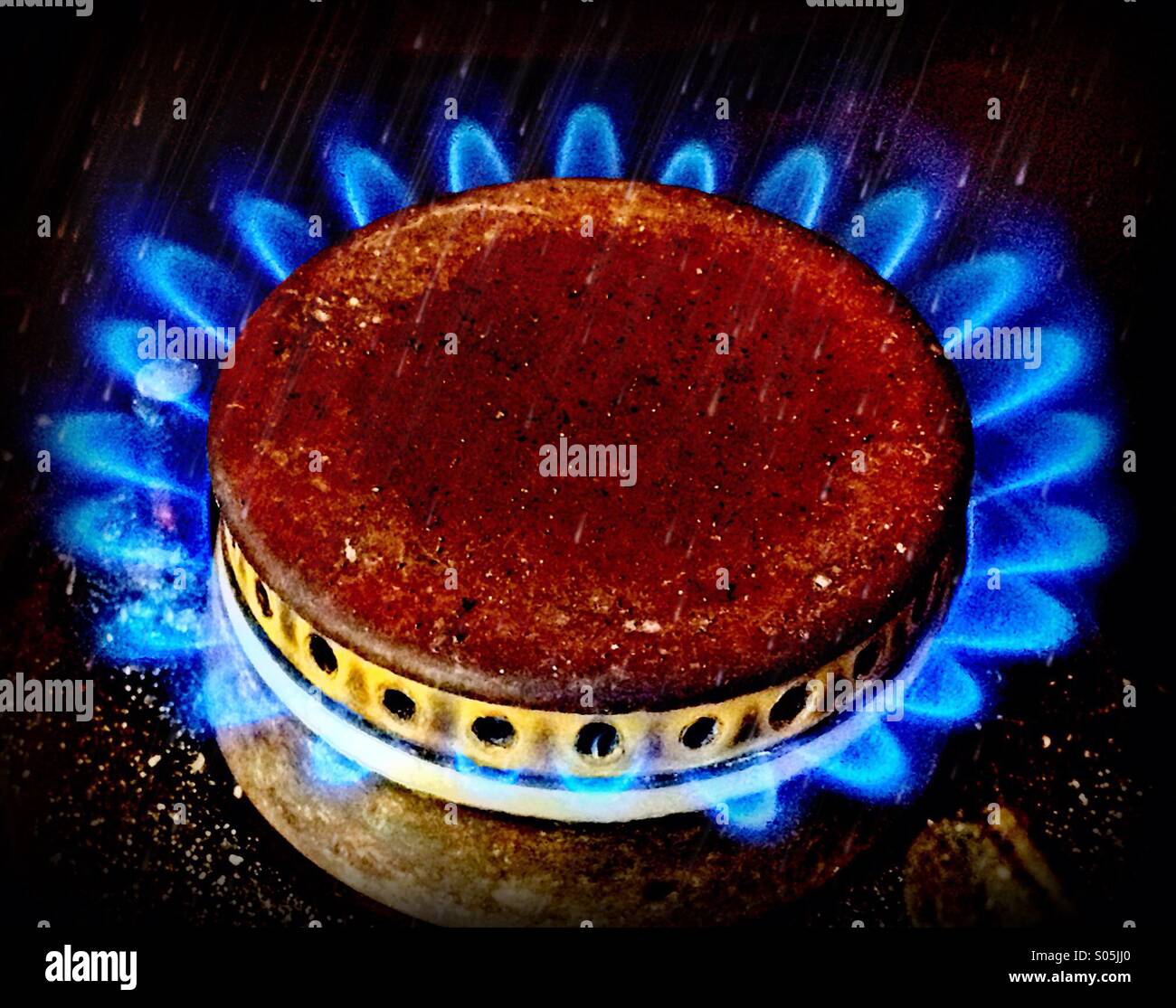Anello di gas sul fornello - Immagine stock catturata con smartphone