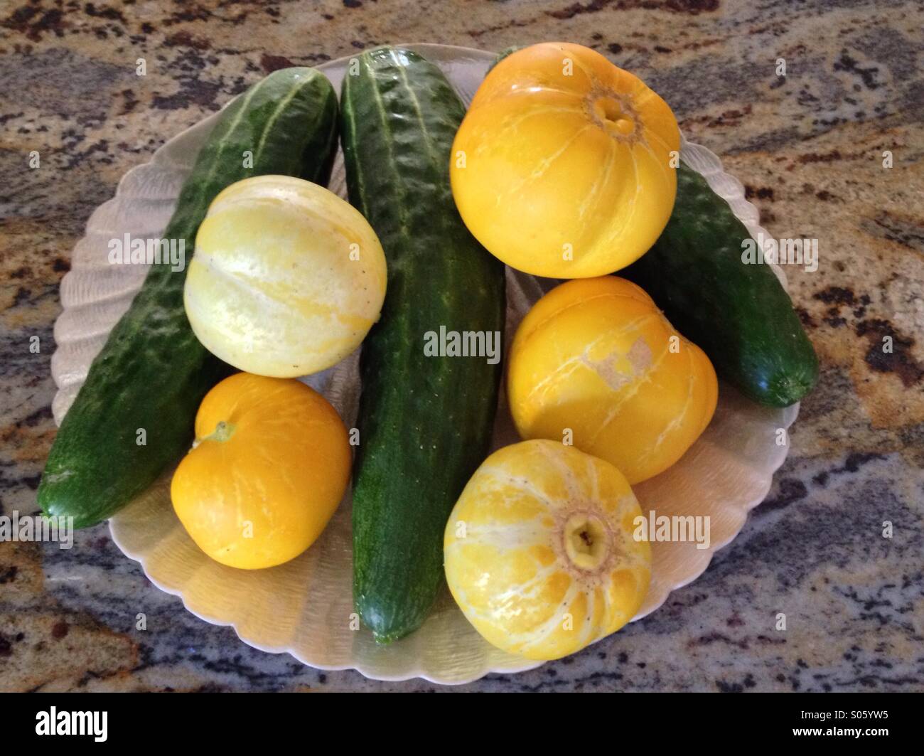 Piastra di cetriolo - limone e cetrioli giapponese dal giardino Foto Stock