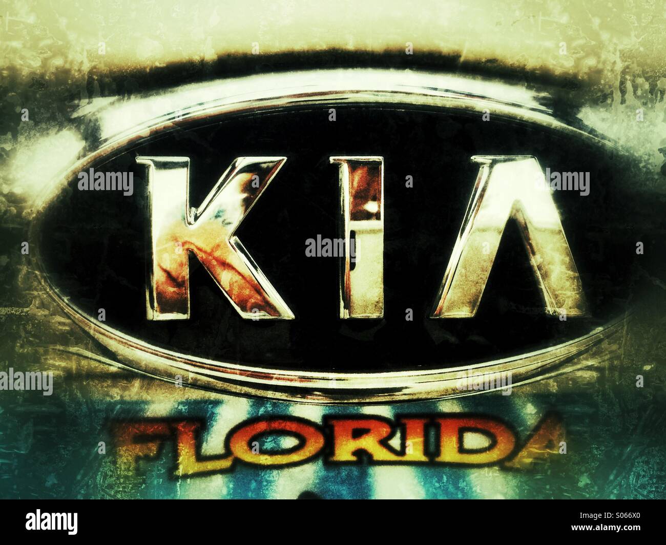 KIA logo e una florida targa. Foto Stock