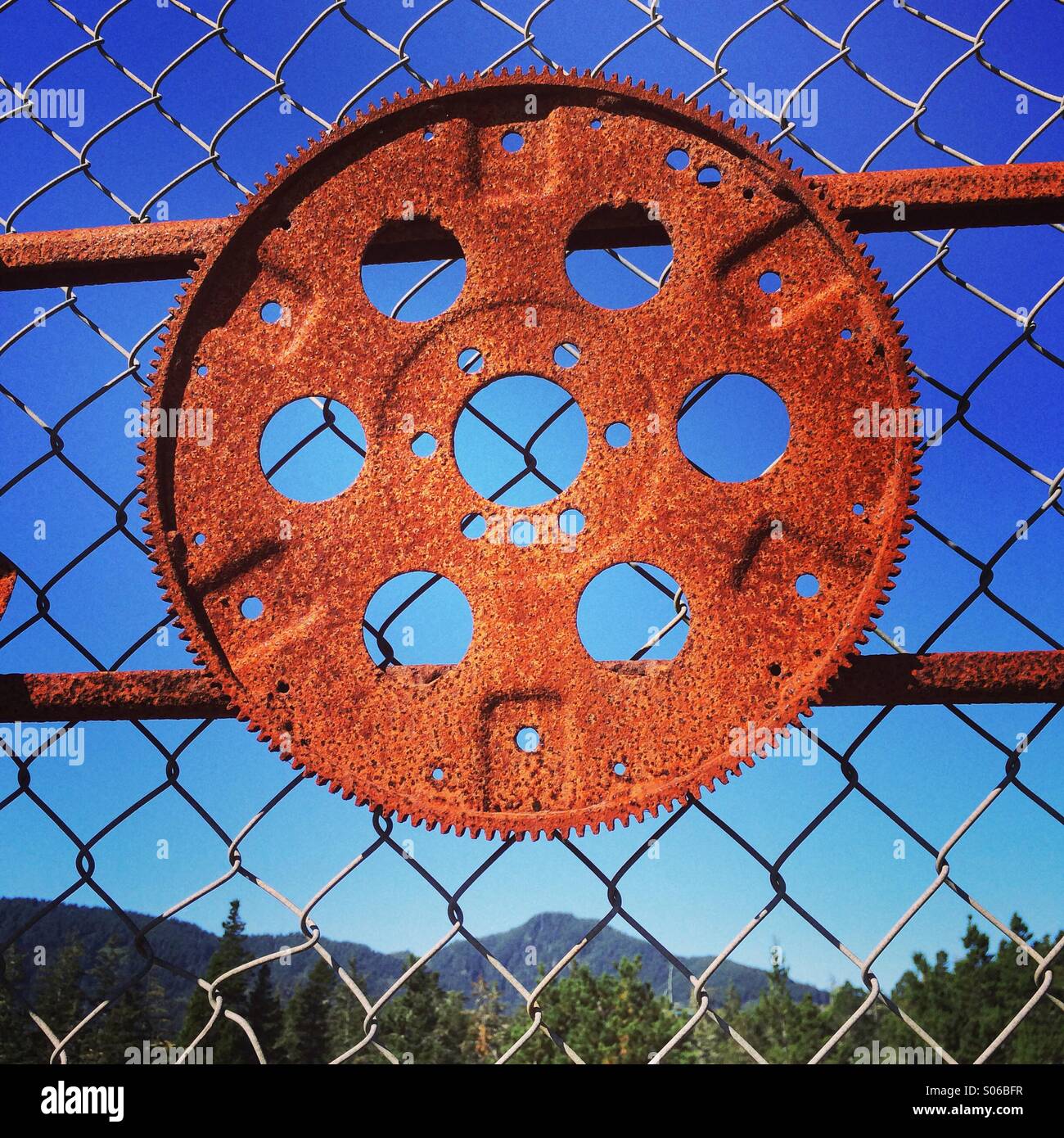 La piastra flessibile, ruggine, riparazione auto shop, Oregon Foto Stock