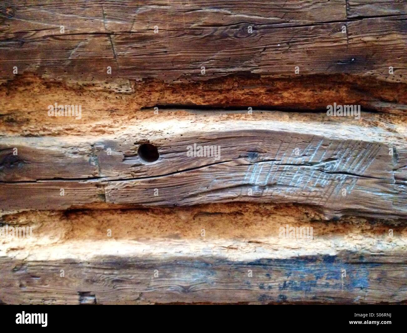Vecchio i legnami da costruzione, Bryggen, Norvegia. Foto Stock