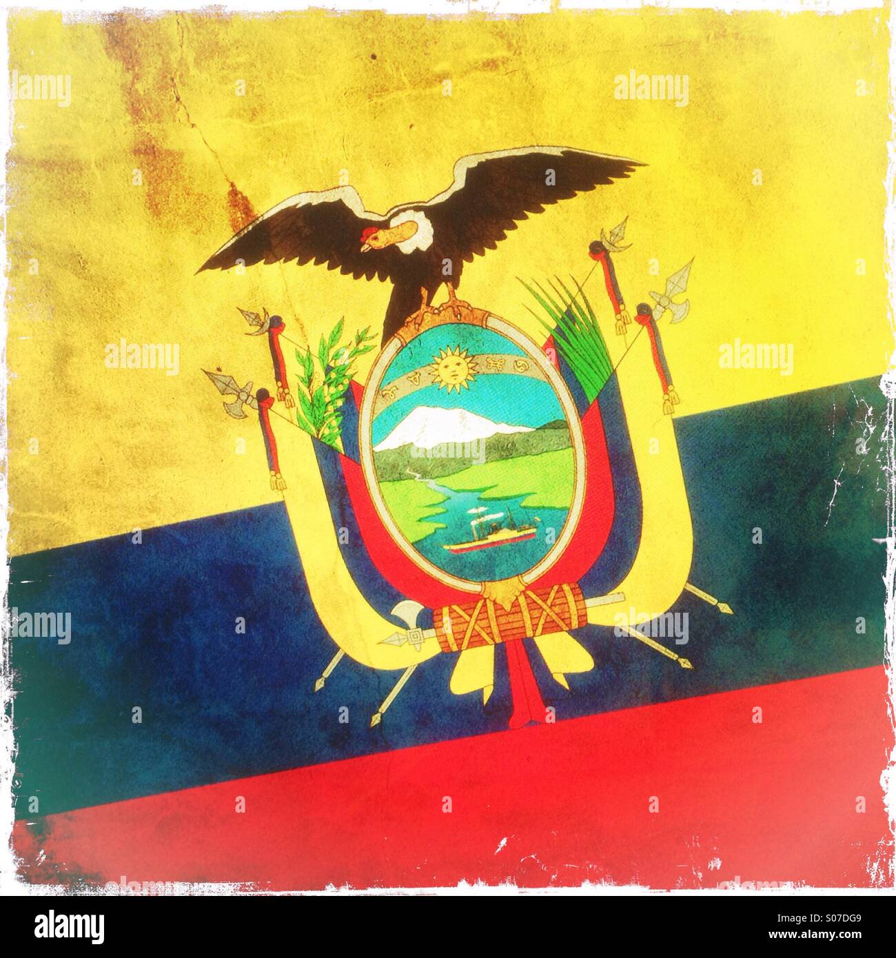 Superficie ruvida per effetto con la bandiera nazionale dell Ecuador Foto Stock