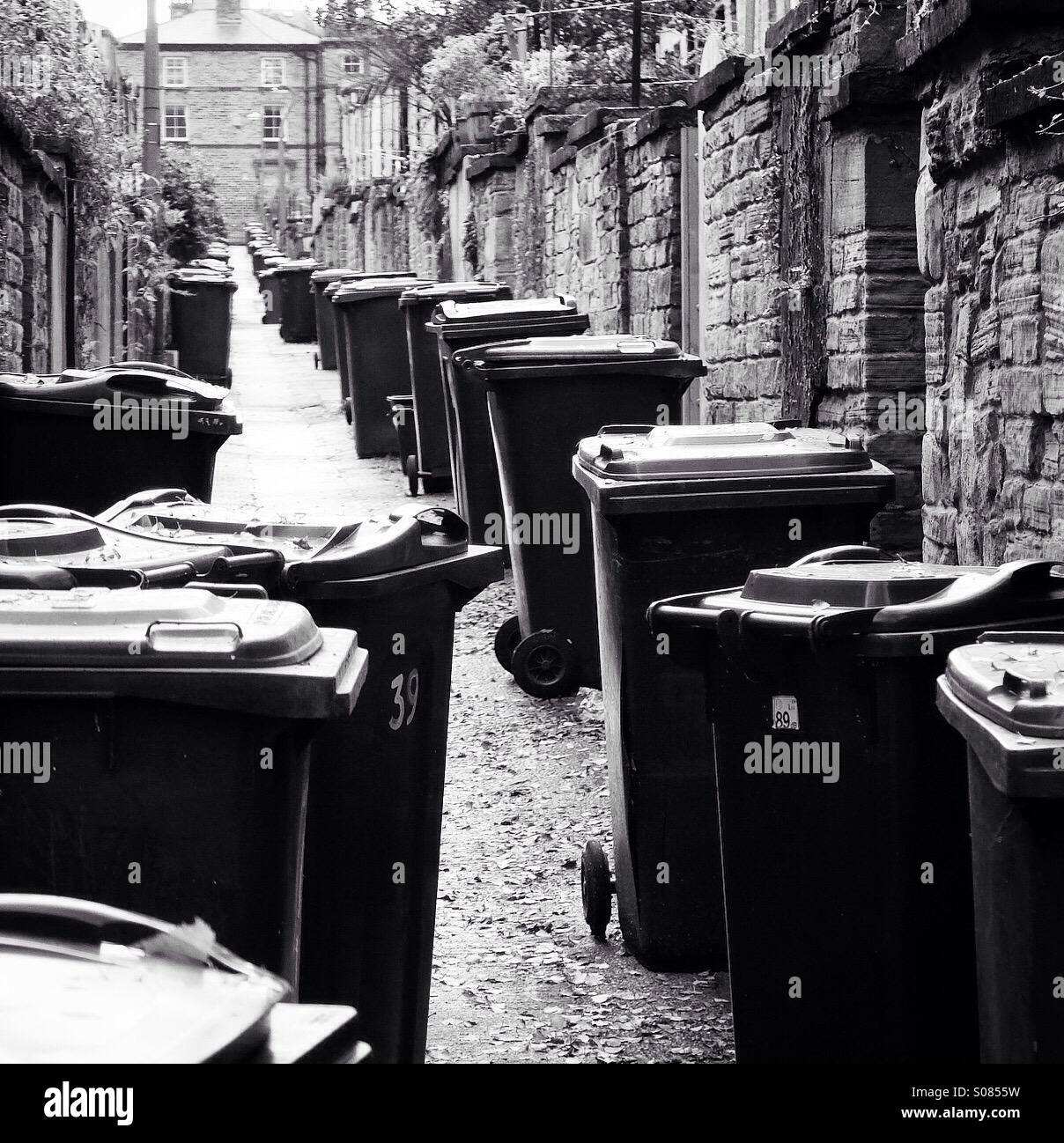 Bidone della spazzatura mans incubo! In Saltaire Bradford. - Immagine stock catturata con smartphone