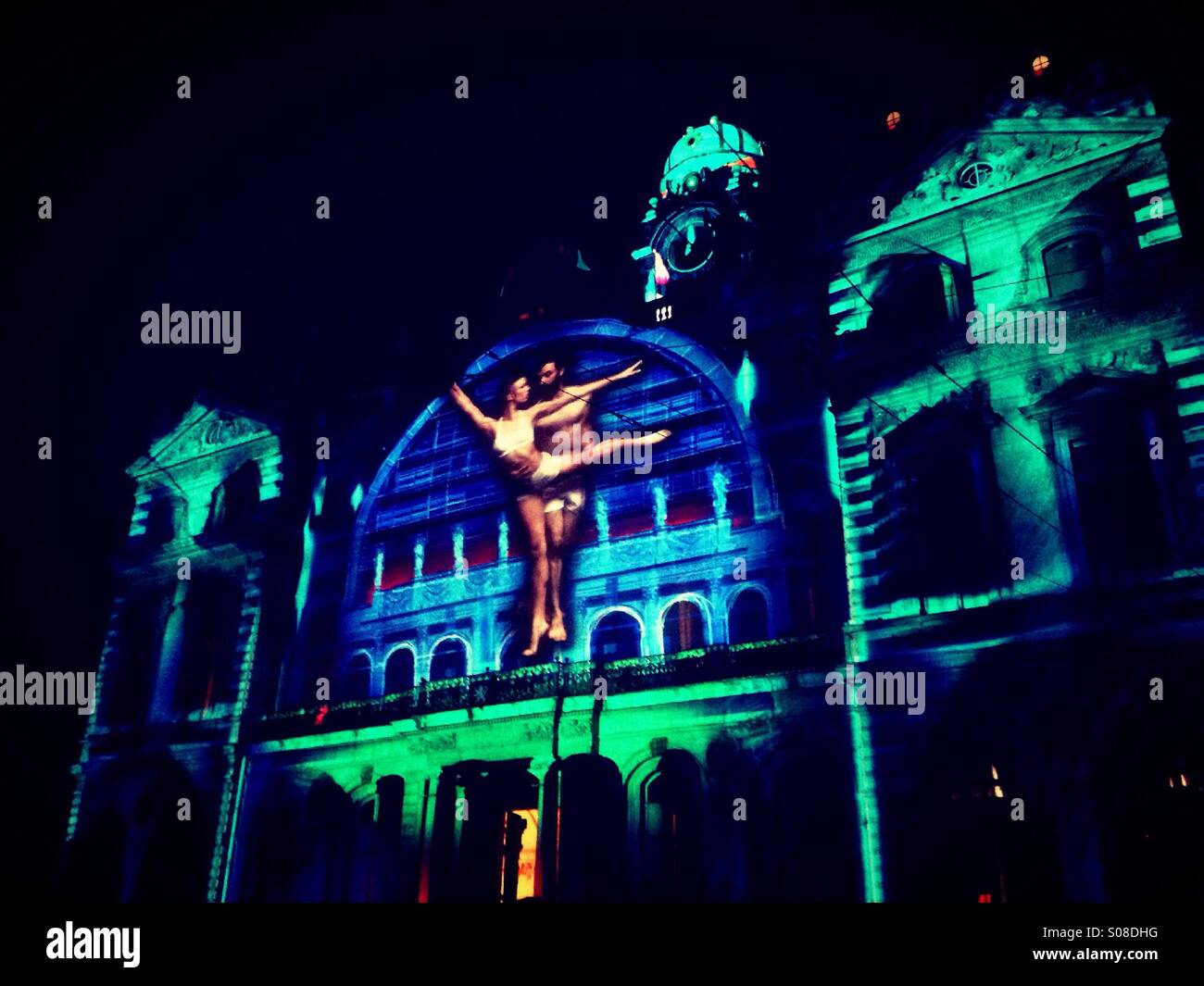 Hotel de ville,il festival della luce,Lyon - Immagine stock catturata con smartphone