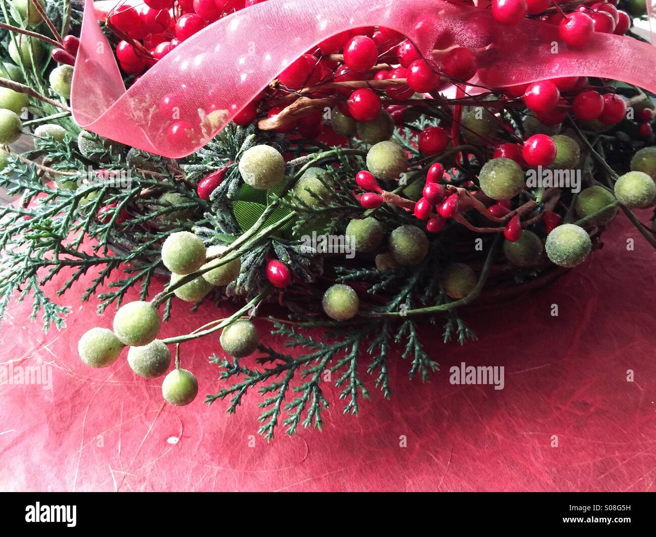 Decorazione di natale con nastro - Immagine stock catturata con smartphone