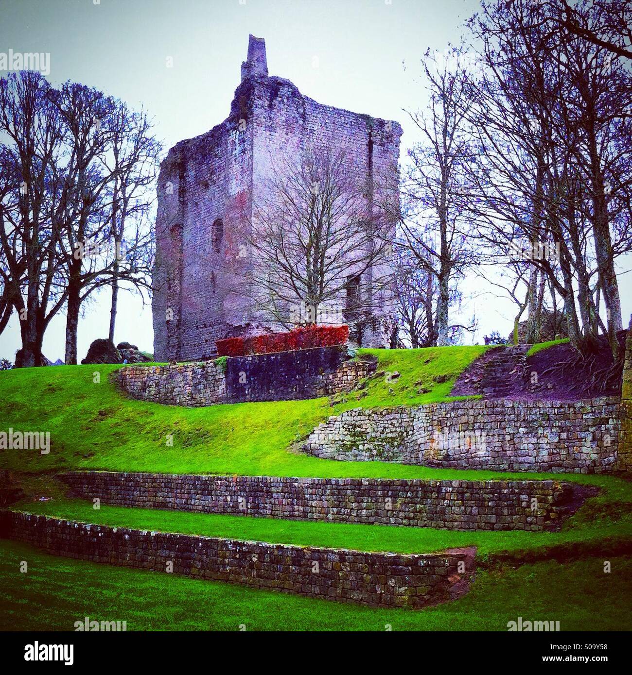 Le rovine di un castello medioevale situato in Normandia in Francia - Immagine stock catturata con smartphone