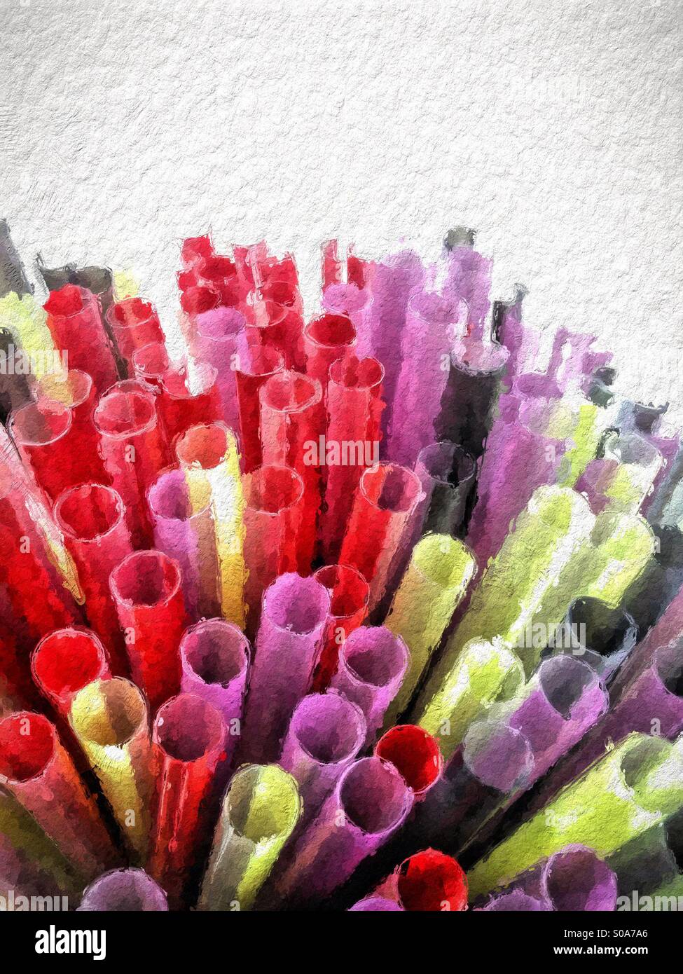Effetto di arte sul bere cannucce - Immagine stock catturata con smartphone