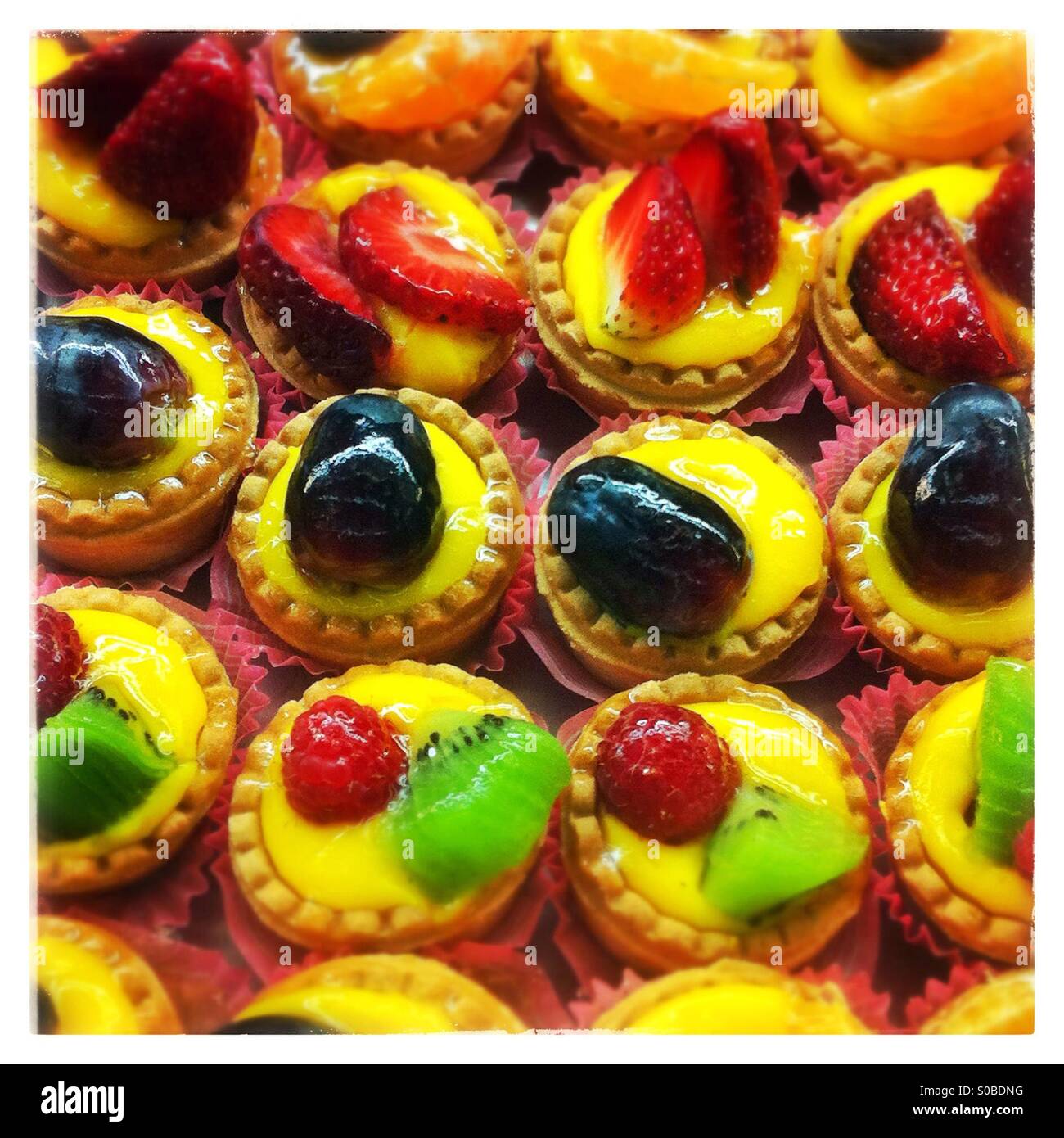 Miniatura crostate di frutta in un italiano di pasticceria o panificio Foto Stock