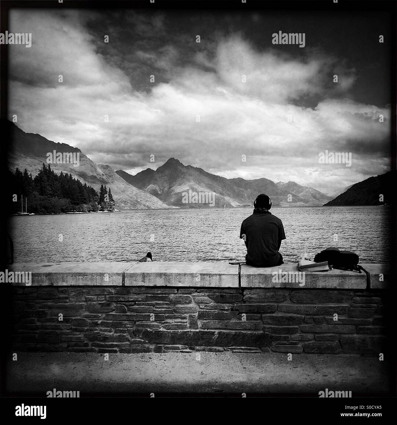 Una vista del Lago Wakatipu da Queenstown, Nuova Zelanda. Foto Stock