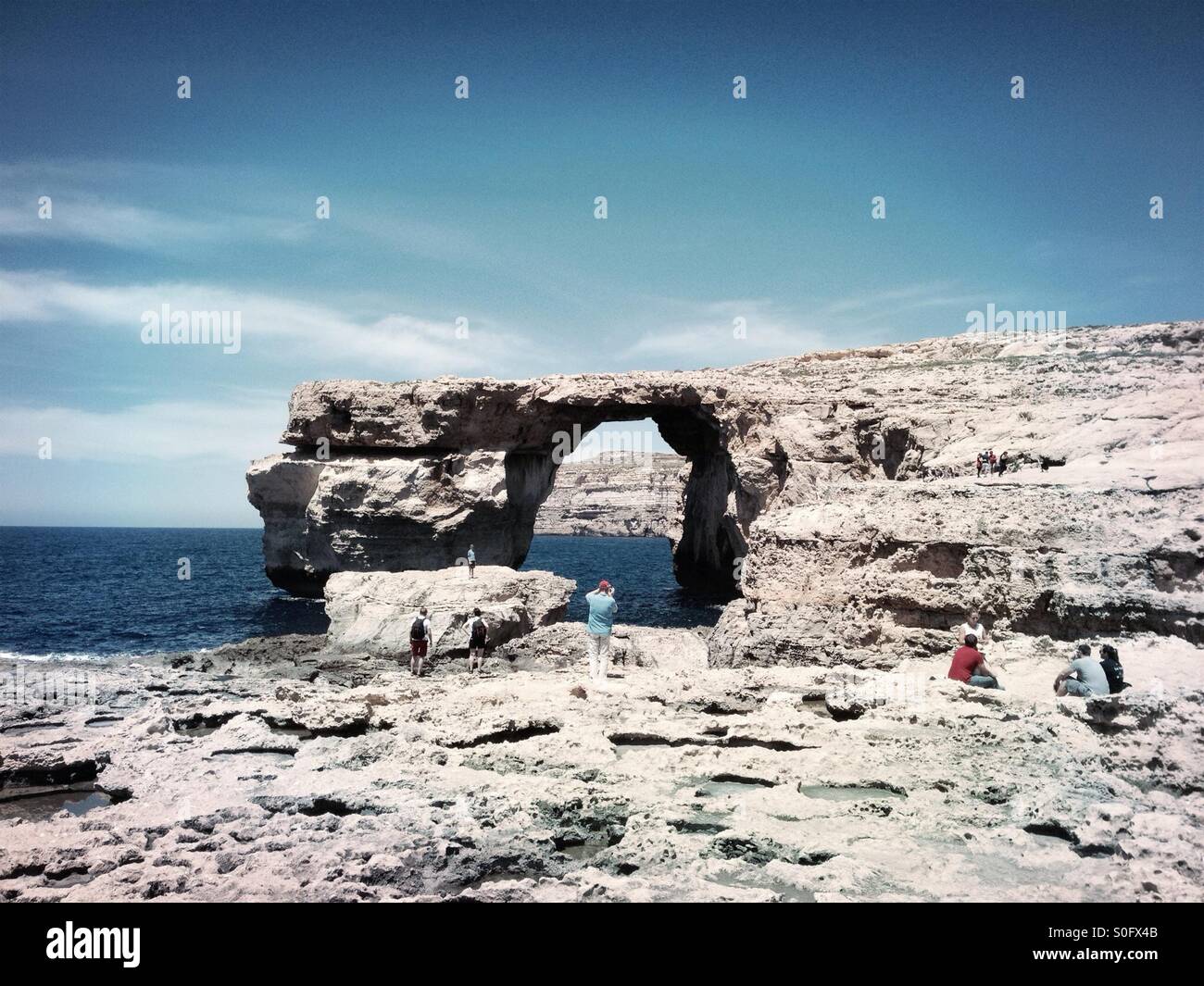 Azure Window, Gozo, Malta. Prima del 2017 il crollo. Foto Stock
