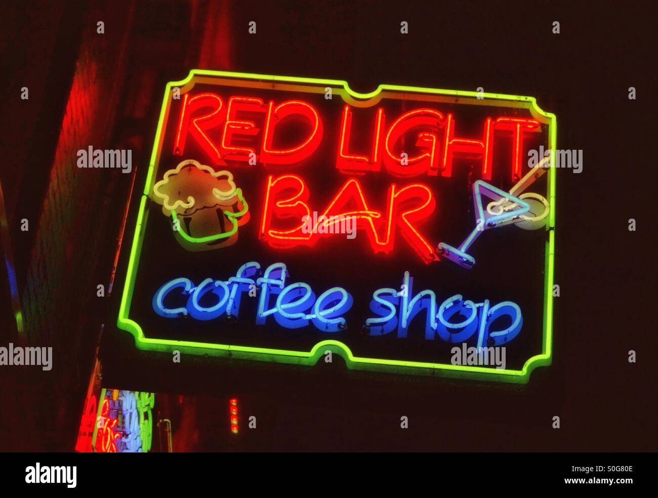 Insegna al neon nel quartiere a luci rosse di Amsterdam Paesi Bassi UE Foto Stock