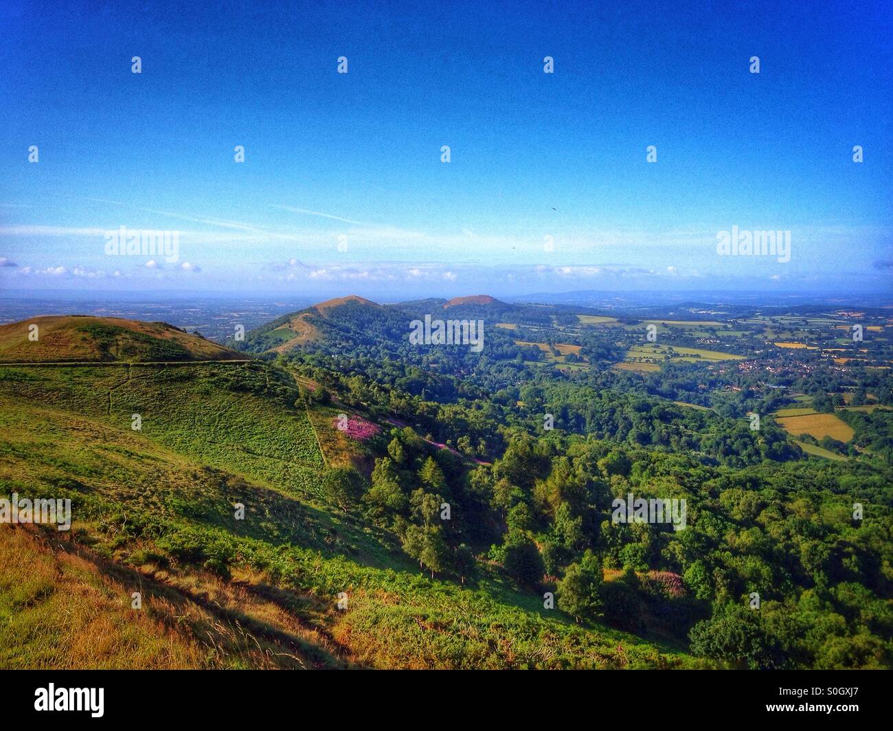 Guardando verso sud lungo il Malvern Hills Foto Stock