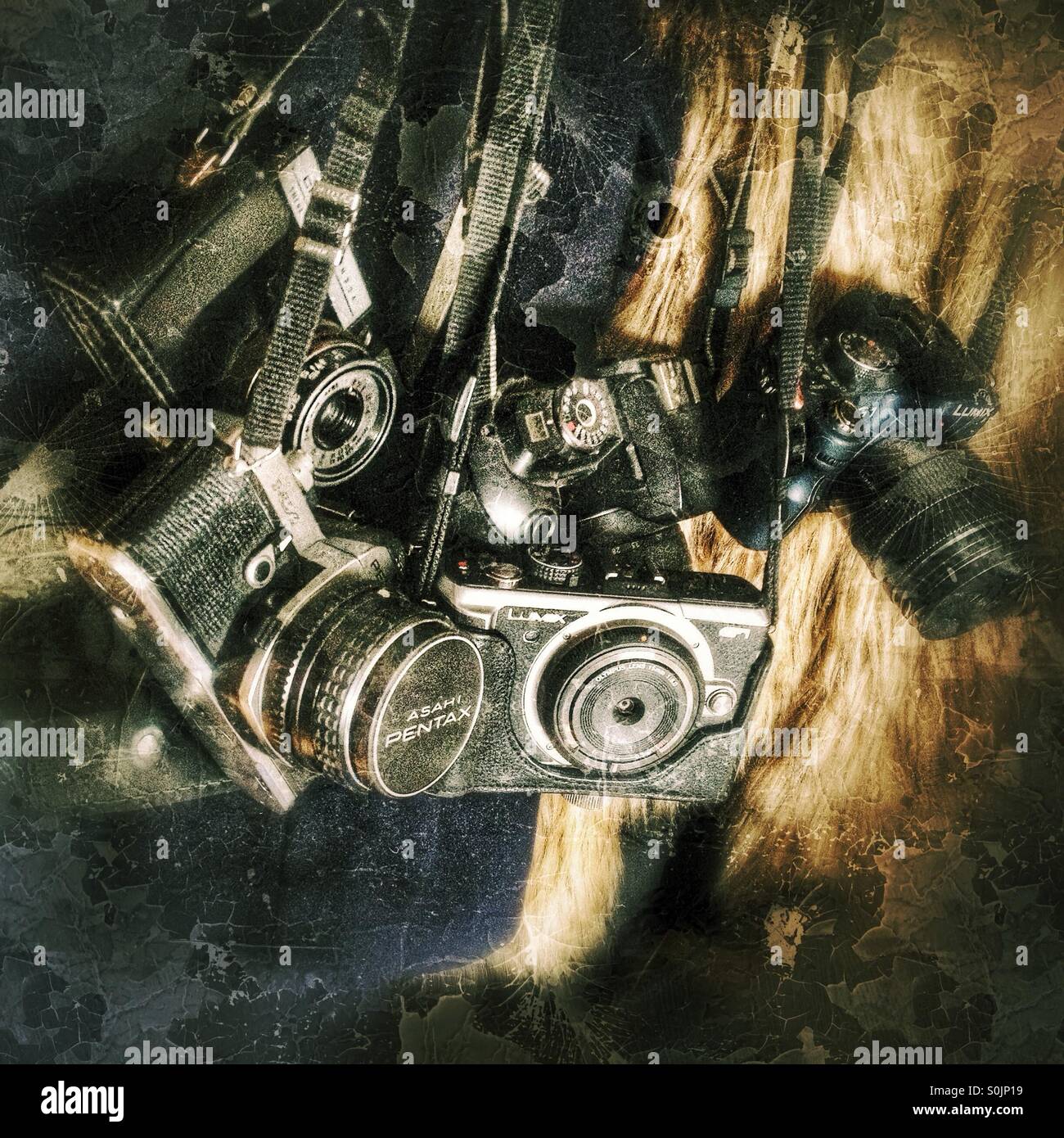 Vecchie macchine fotografiche Foto Stock