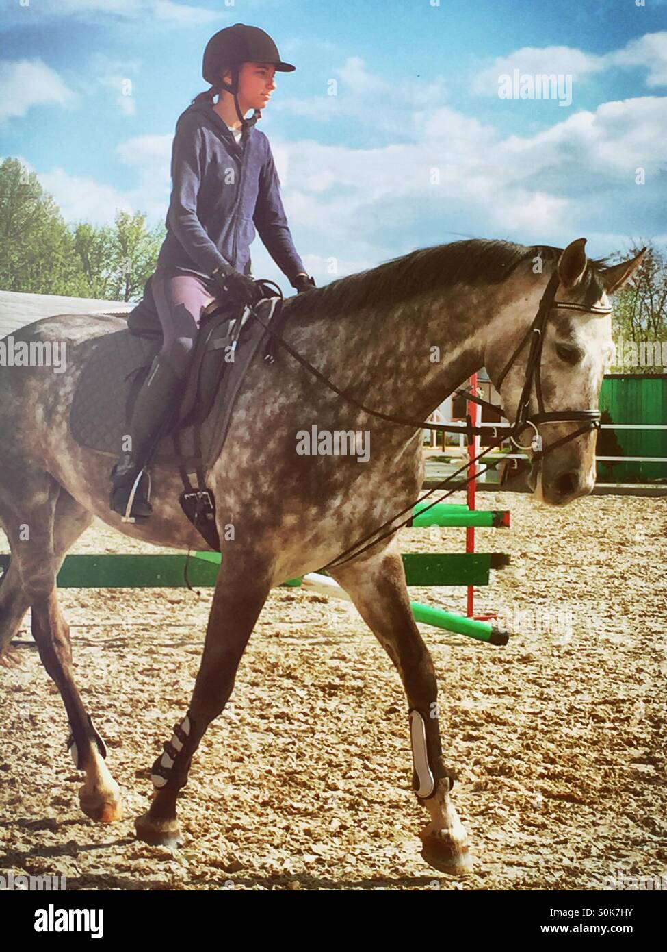 cavallo di corsa della ragazza Foto Stock