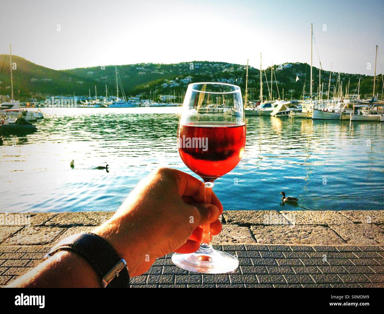 Bicchiere di vino su Mallorca Foto Stock