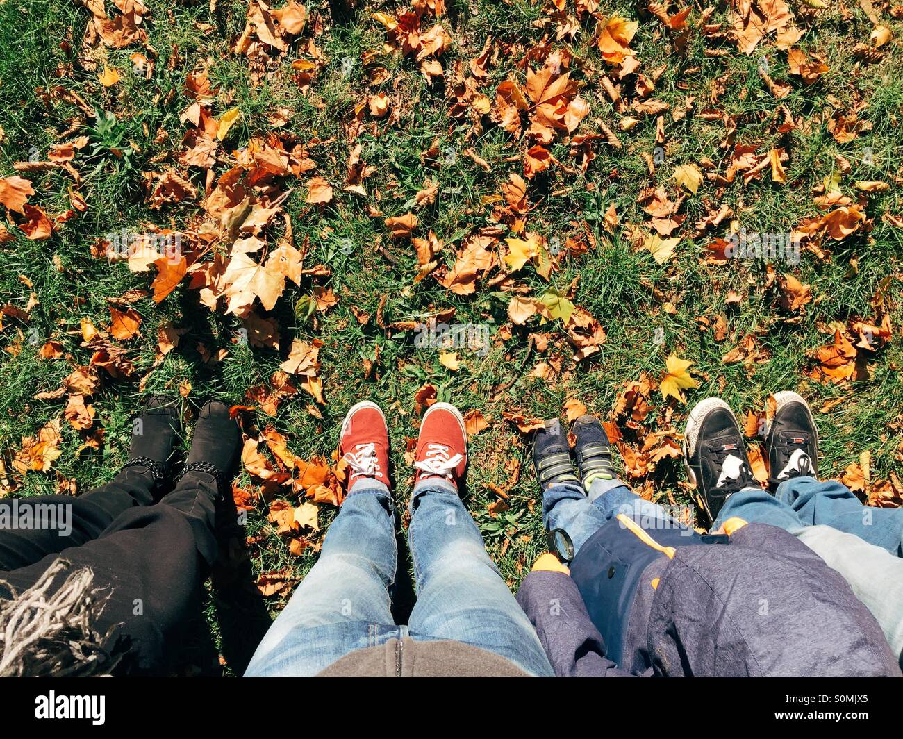 Famiglia in autunno park, prospettiva personale, il punto di vista Foto Stock