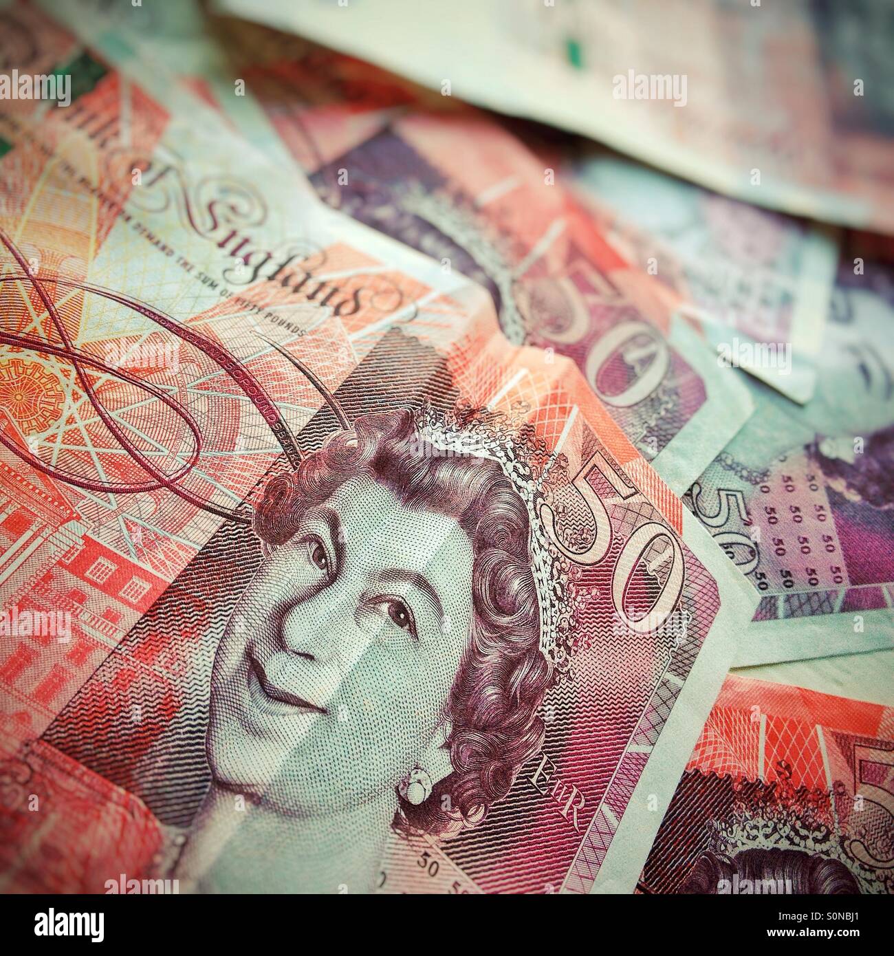 Allegro cercando regina su cinquanta pound nota Foto Stock