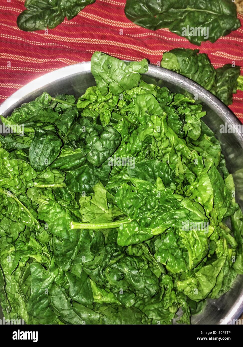 Gli spinaci in una ciotola - Immagine stock catturata con smartphone