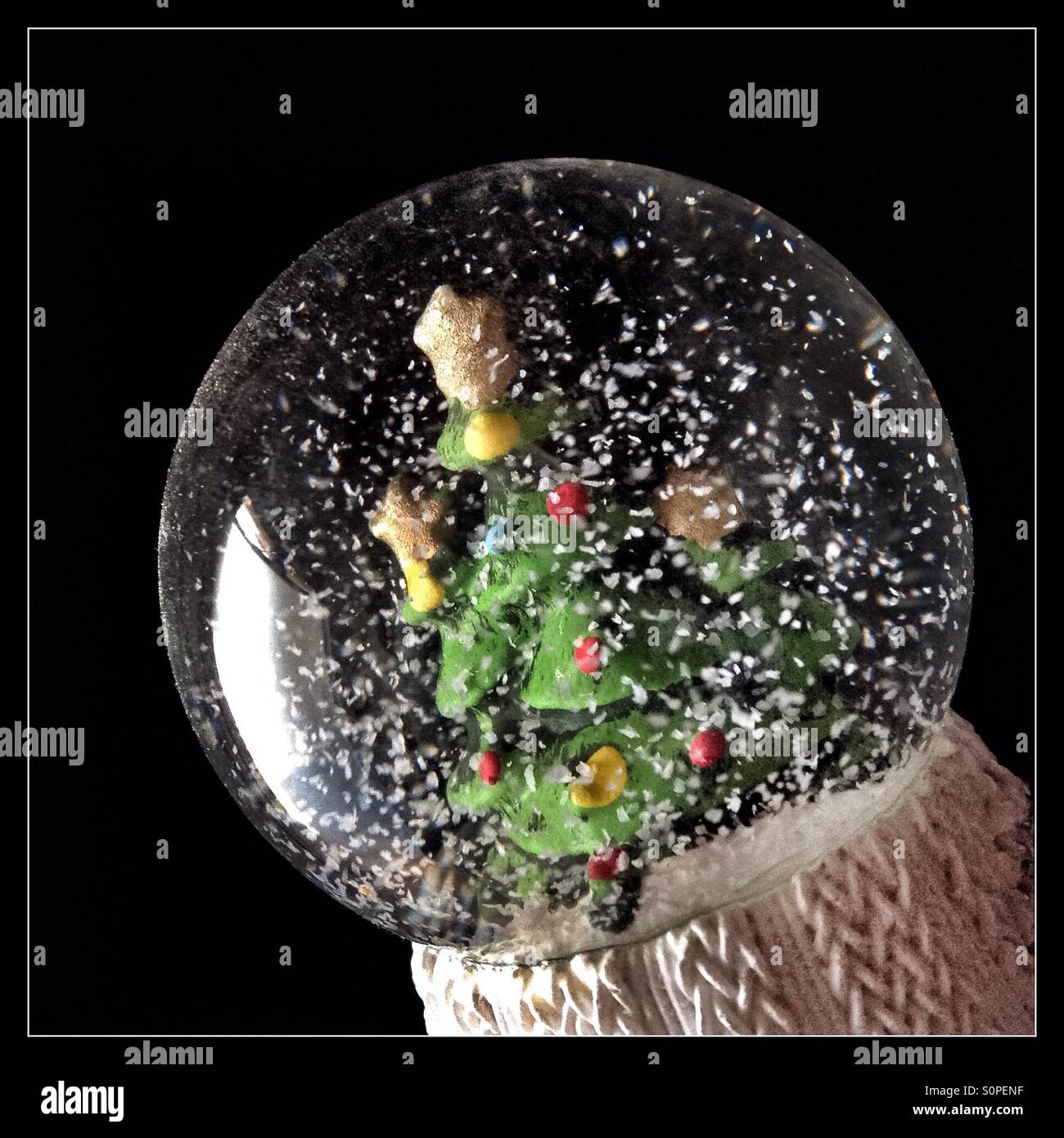 Festa di Natale tree Snow Globe. - Immagine stock catturata con smartphone