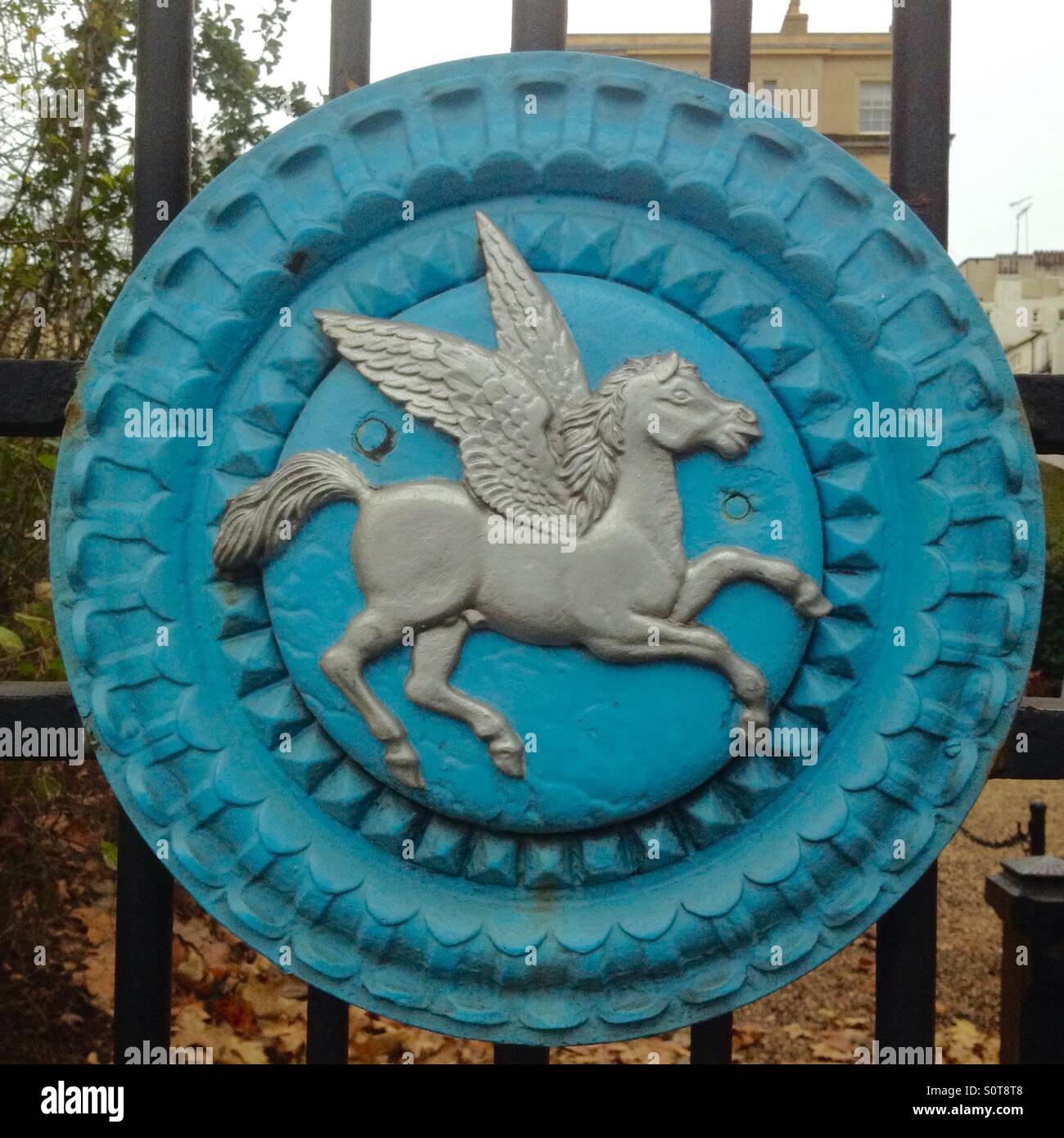 Pegasus, il simbolo del tempio interno su London Victoria Embankment. Foto Stock