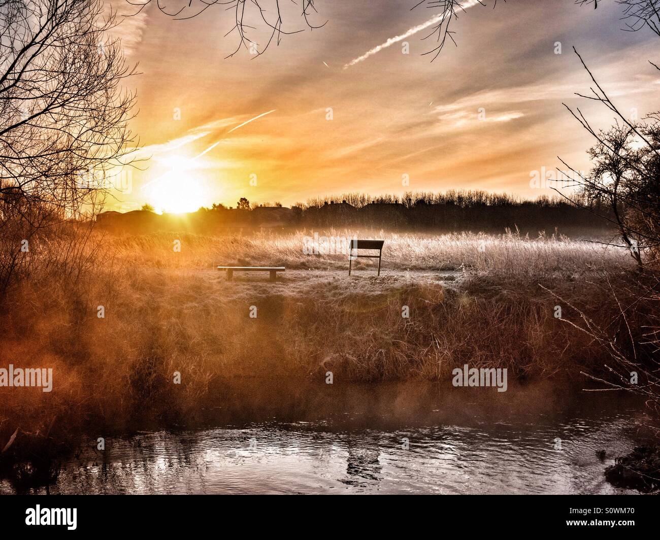 Il freddo inverno mattina su Tottenham paludi, London, Regno Unito Foto Stock