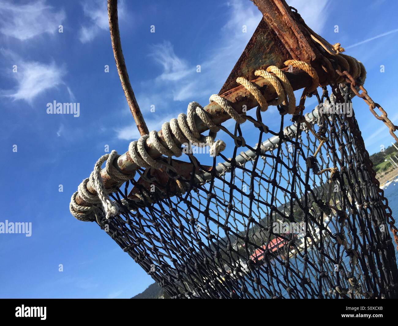 Una rete da pesca sul molo commerciale, Fisherman Wharf, Monterey, California Foto Stock
