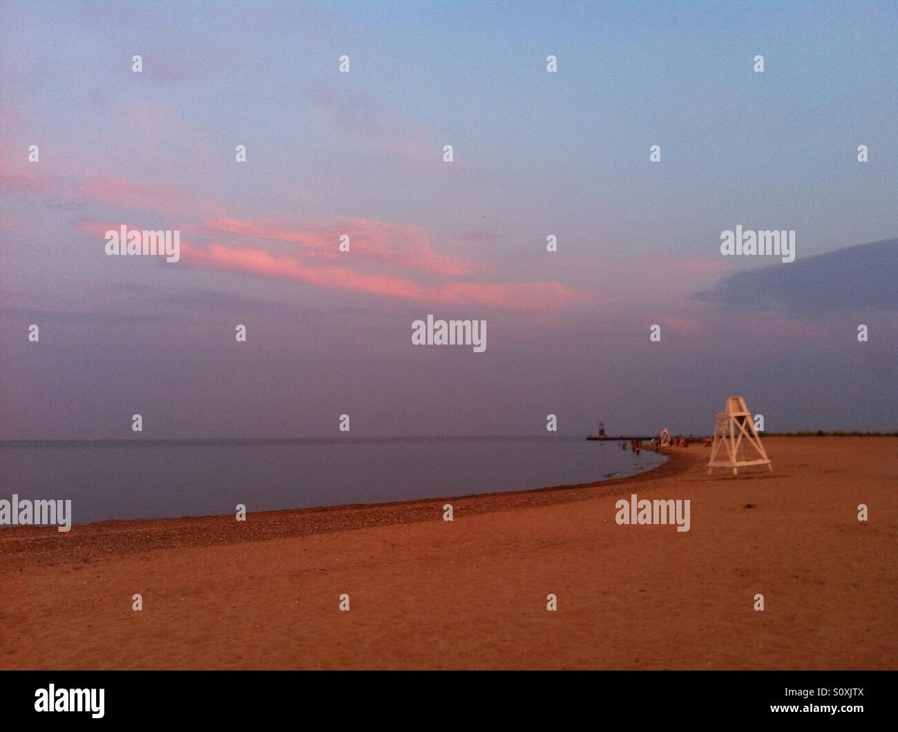 Il lago Michigan park district beach ago Touhi in Chicago al tramonto del tempo Foto Stock