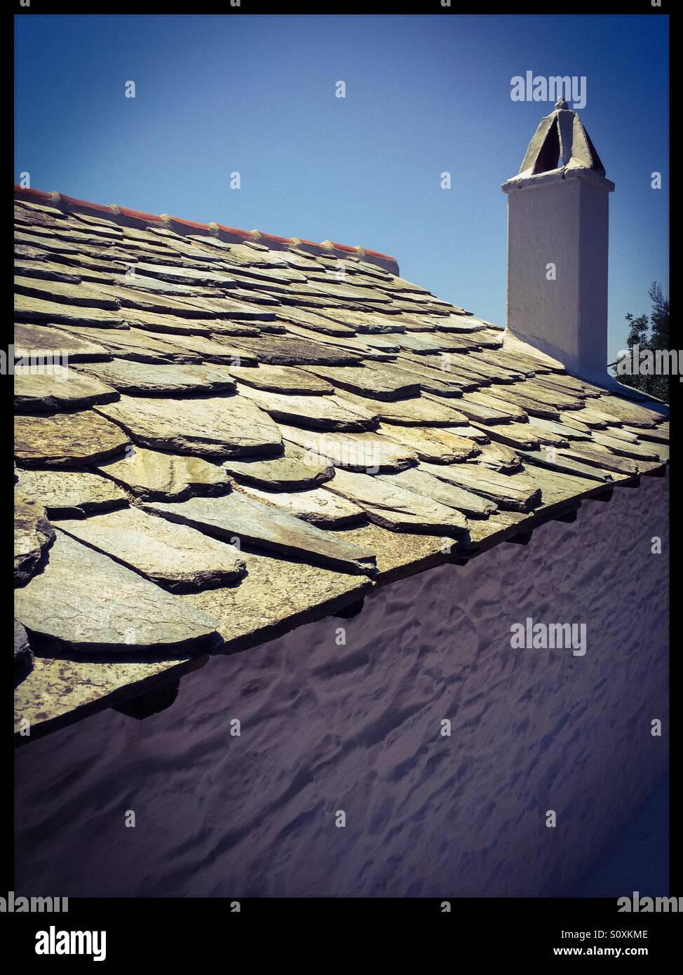 Greco tradizionale tetto in pietra Foto Stock
