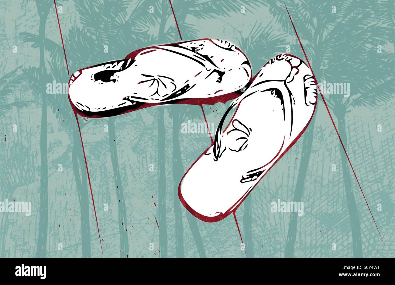 Tanga sul pavimento in legno con Palm tree background - Immagine stock catturata con smartphone