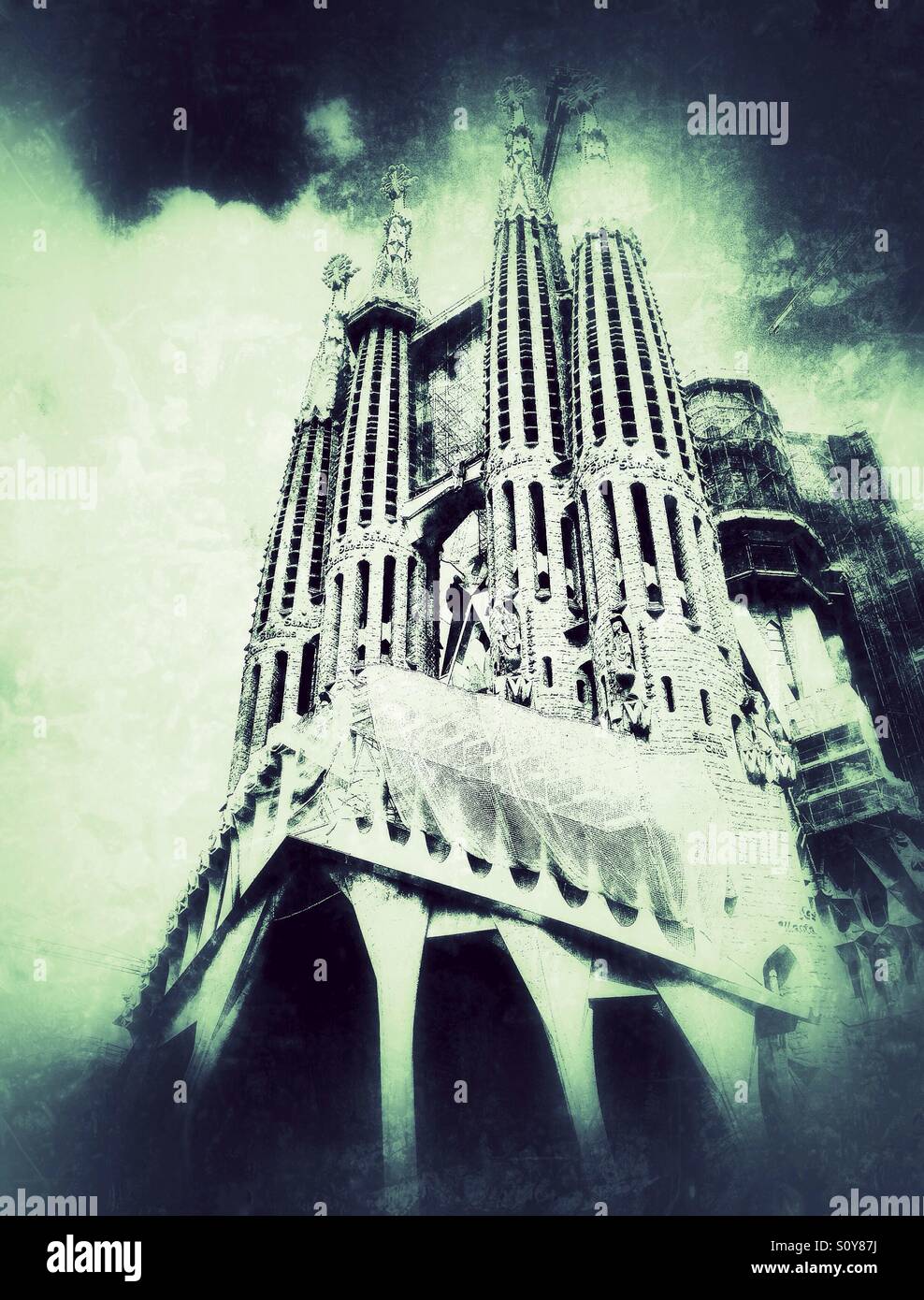 Vista della Sagrada Familia a Barcellona, Spagna Foto Stock