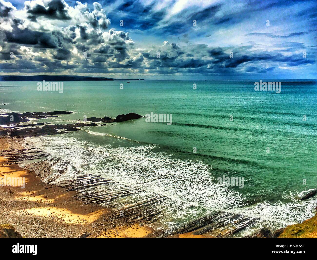 Northcott Mouth Beach, Bude, Cornwall, South West England, Regno Unito, Europa Foto Stock